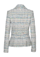 Pale Cream and Blue Donegal Tweed Button - Front Jacket and Fringed Hot Pants - Kevan Hall Co. - 1