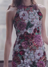 Multi Floral Bouquet Sequin Dress with Illusion Back