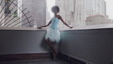 Look 20: Sky Blue Shirred Bustier with Floral Ostrich Feathers
