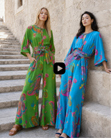 Rayon Paisley Jumpsuit with Self Belt - Kevan Hall-Jumpsuit-
