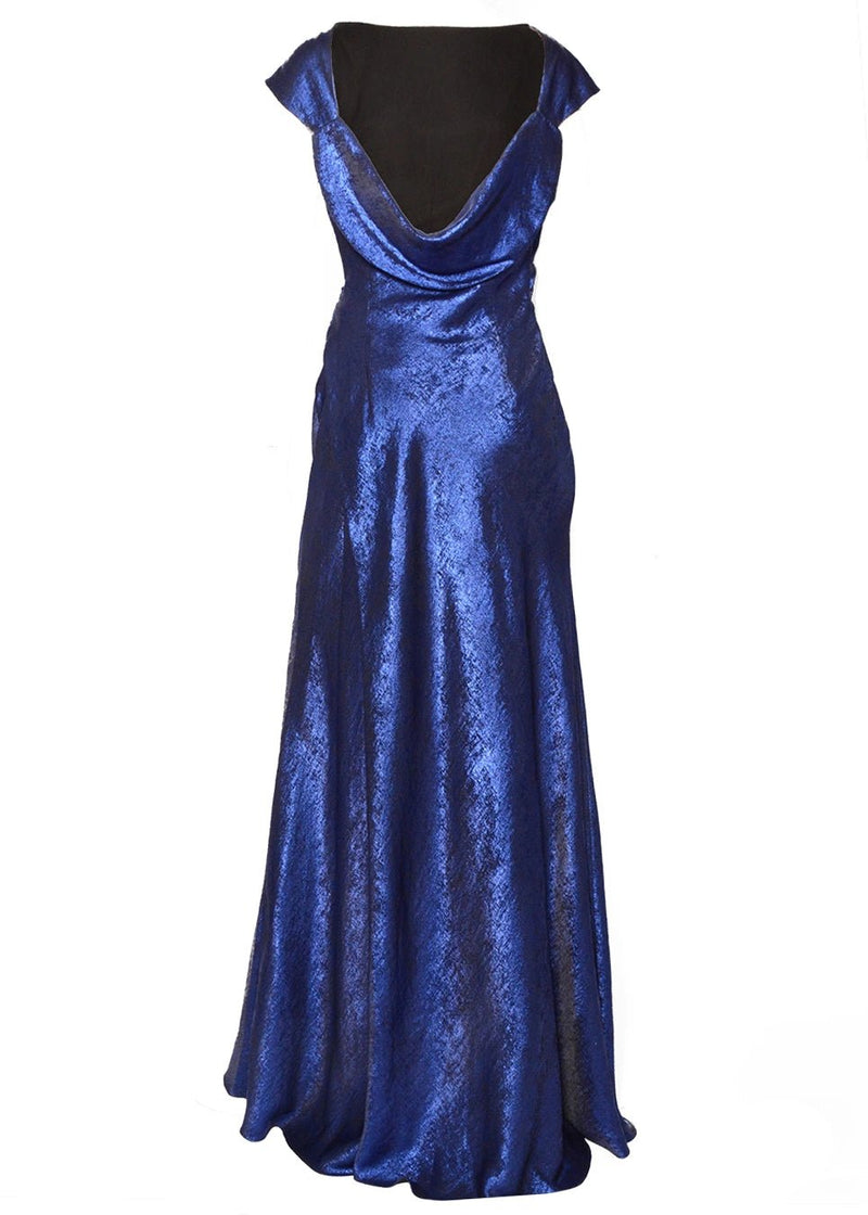 Sapphire Cowl-Back Liquid Lam Gown 4 Sapphire Cowl-Back Liquid Lam Gown 4
