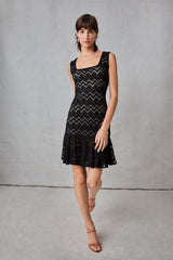 Square Neck Chevron Dress - Black - Kevan Hall - 