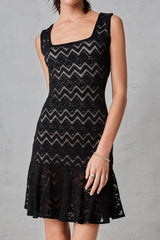 Square Neck Chevron Dress - Black - Kevan Hall - 