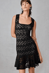 Square Neck Chevron Dress - Black - Kevan Hall - 
