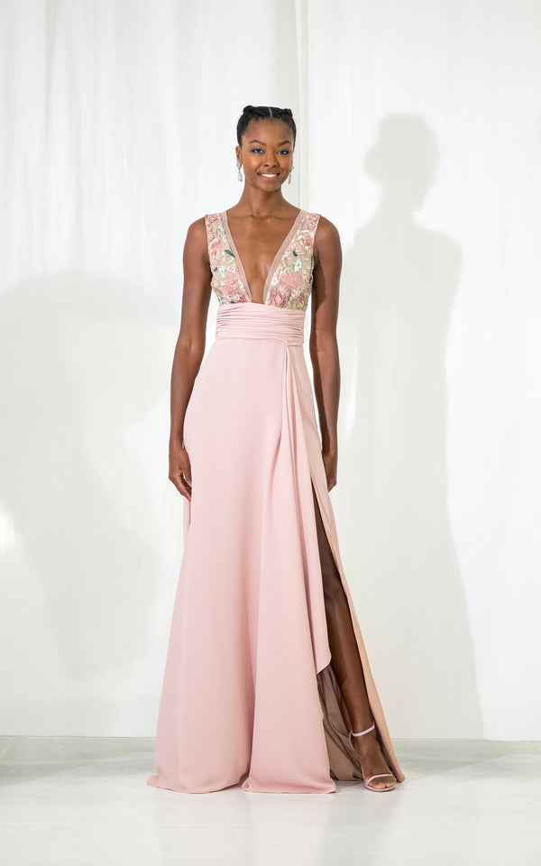 Look 24 Multi Beaded Lace Bodice Crepe Gown