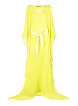 Silk Floral Beaded Chartreuse Caftan with Belt