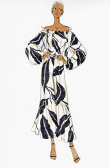 Look 19 Black and White Leaf Print Blouson Top and Palazzo Pant