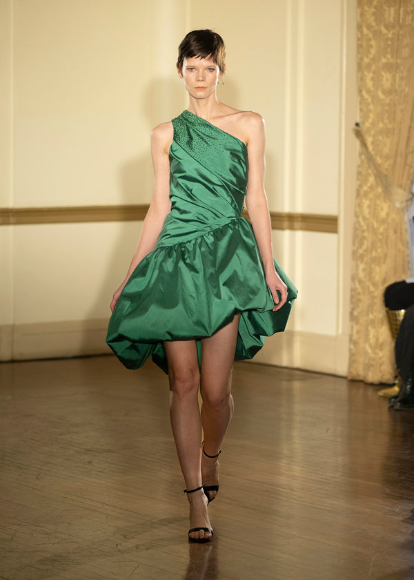 Look 14: Emerald One-Shoulder Bubble Dress with Diamante Dégradé Accent