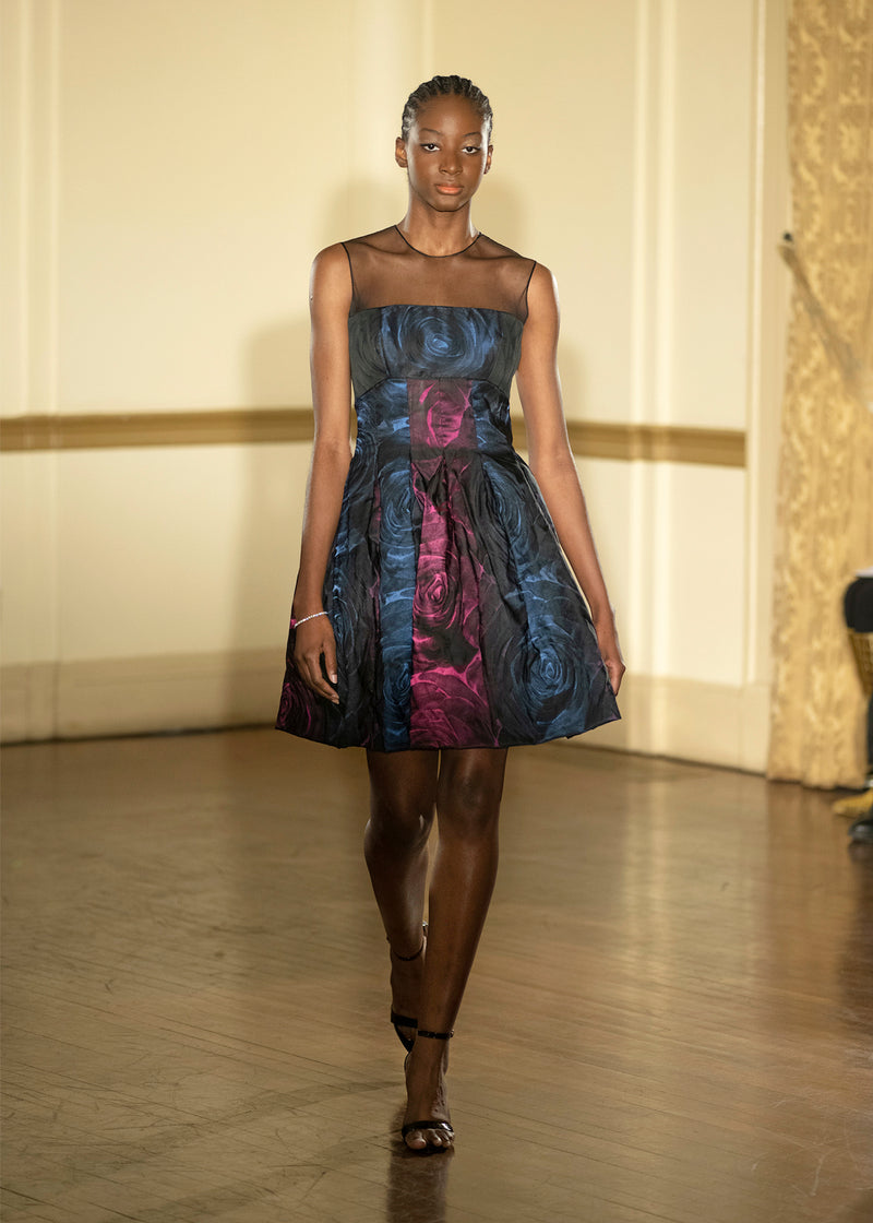Look 23: Illusion Rose Jacquard Taffeta Tucked Dirndl Dress